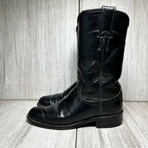 Justin Black Leather Round Toe Cowboy Boots Western Rodeo Youth Girls Size 4
